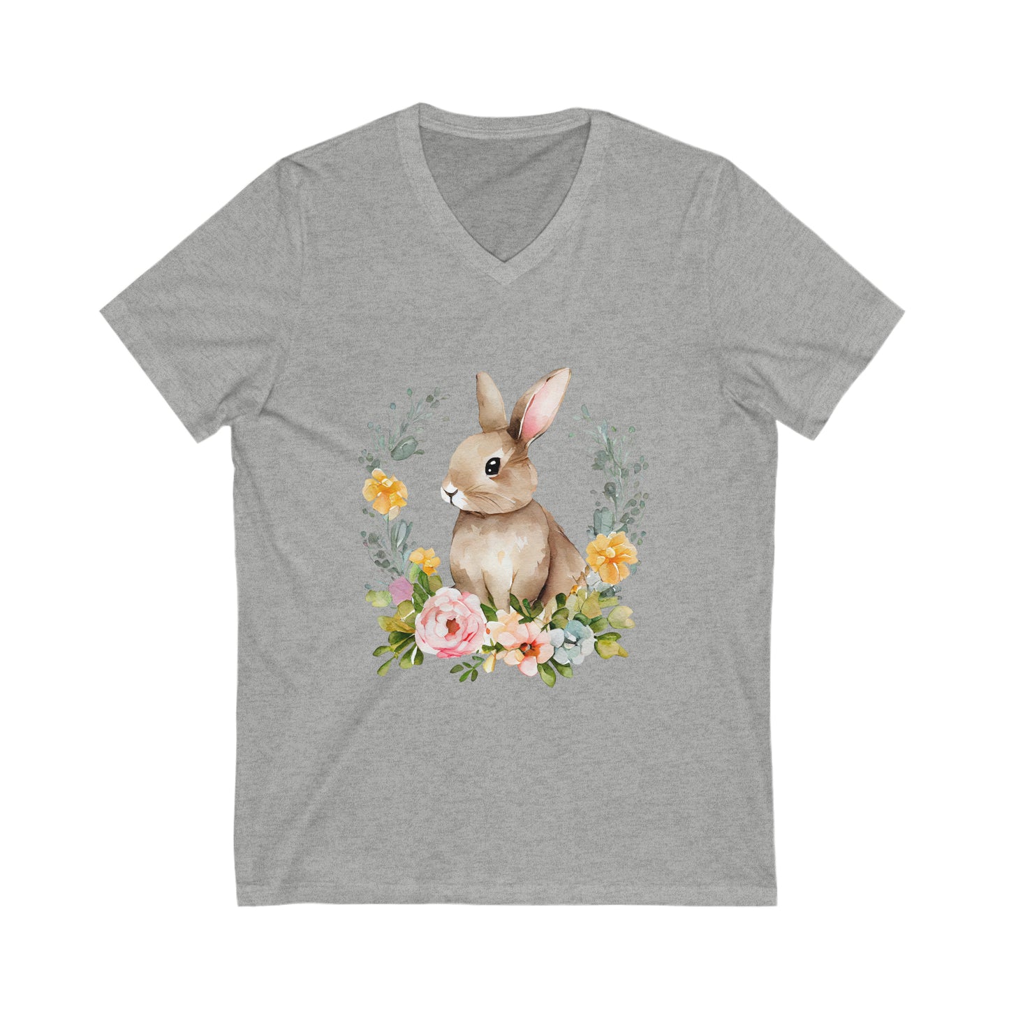 Easter Flower Bunny V-Neck Shirt