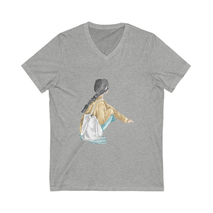 Impressionisme Girl With Braid V-Neck Shirt