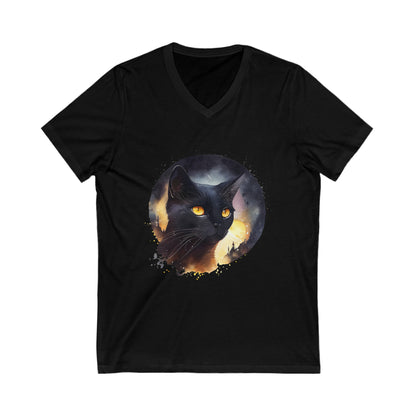 Black Cat Watercoloring V-Neck Shirt