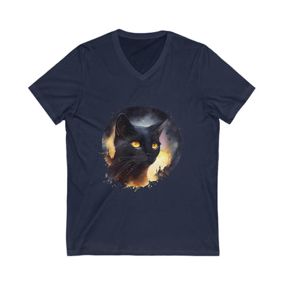 Black Cat Watercoloring V-Neck Shirt