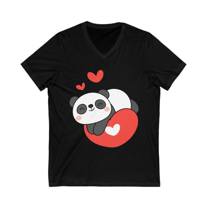 Panda Lying On A Heart V-Neck Shirt