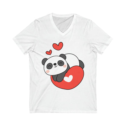 Panda Lying On A Heart V-Neck Shirt