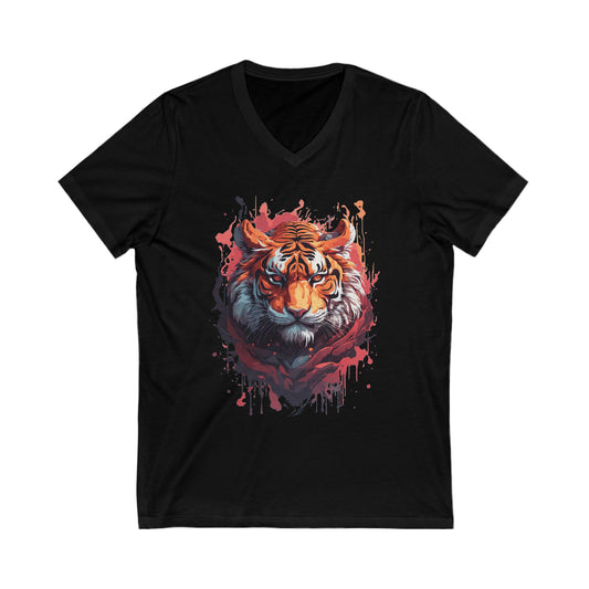 Tiger Splatter Art V-Neck Shirt