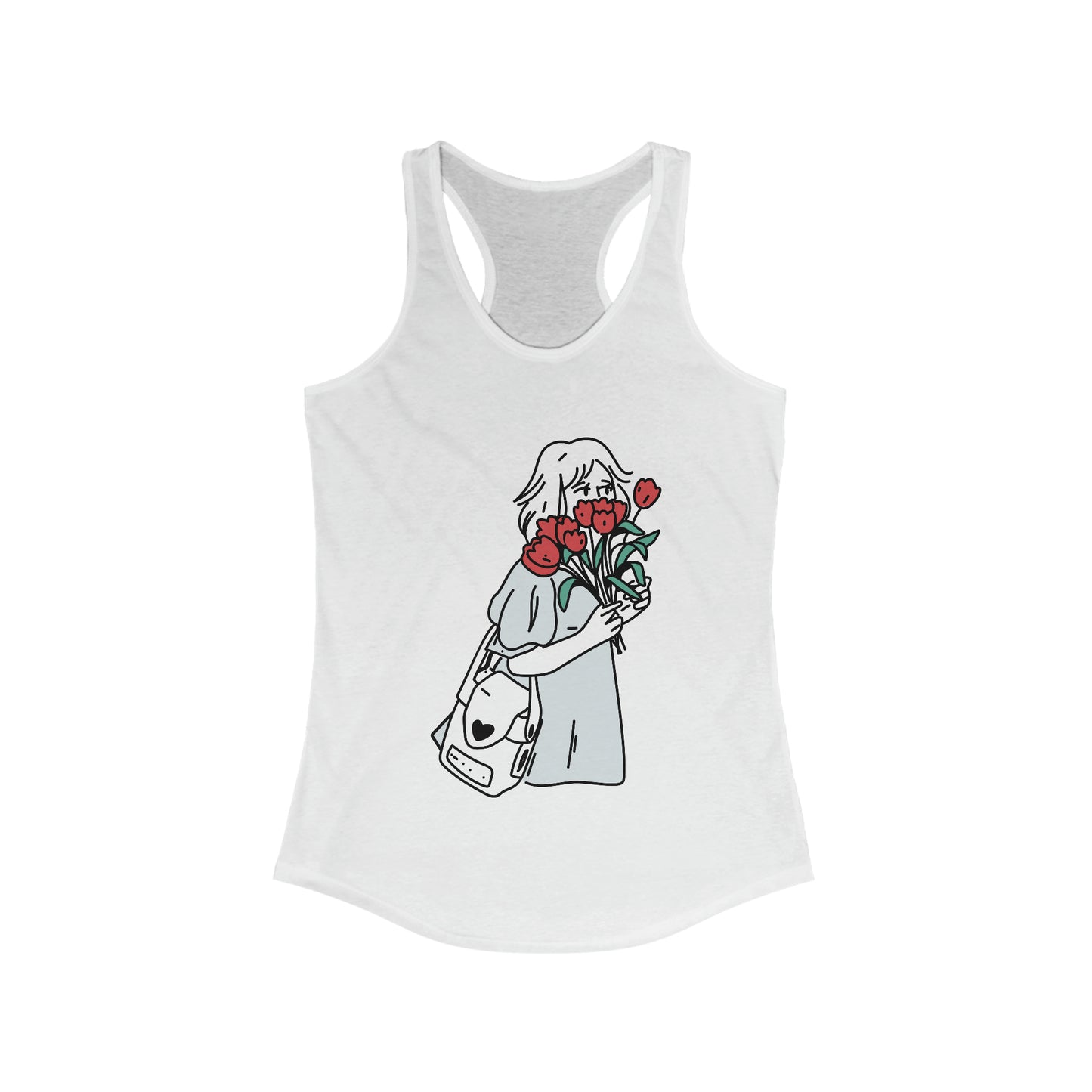 Contour Drawing Girl With Red Flowers Tank Top