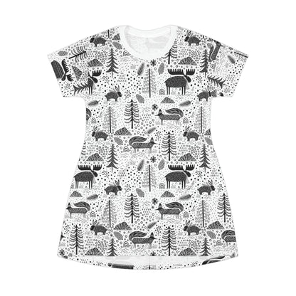 Christmas Black & White Animal T-Shirt Dress