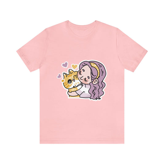 Girl Hugging A Cat Sticker Shirt