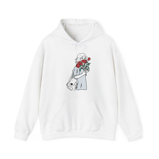 Contour Drawing Girl With Red Flowers Hoodie