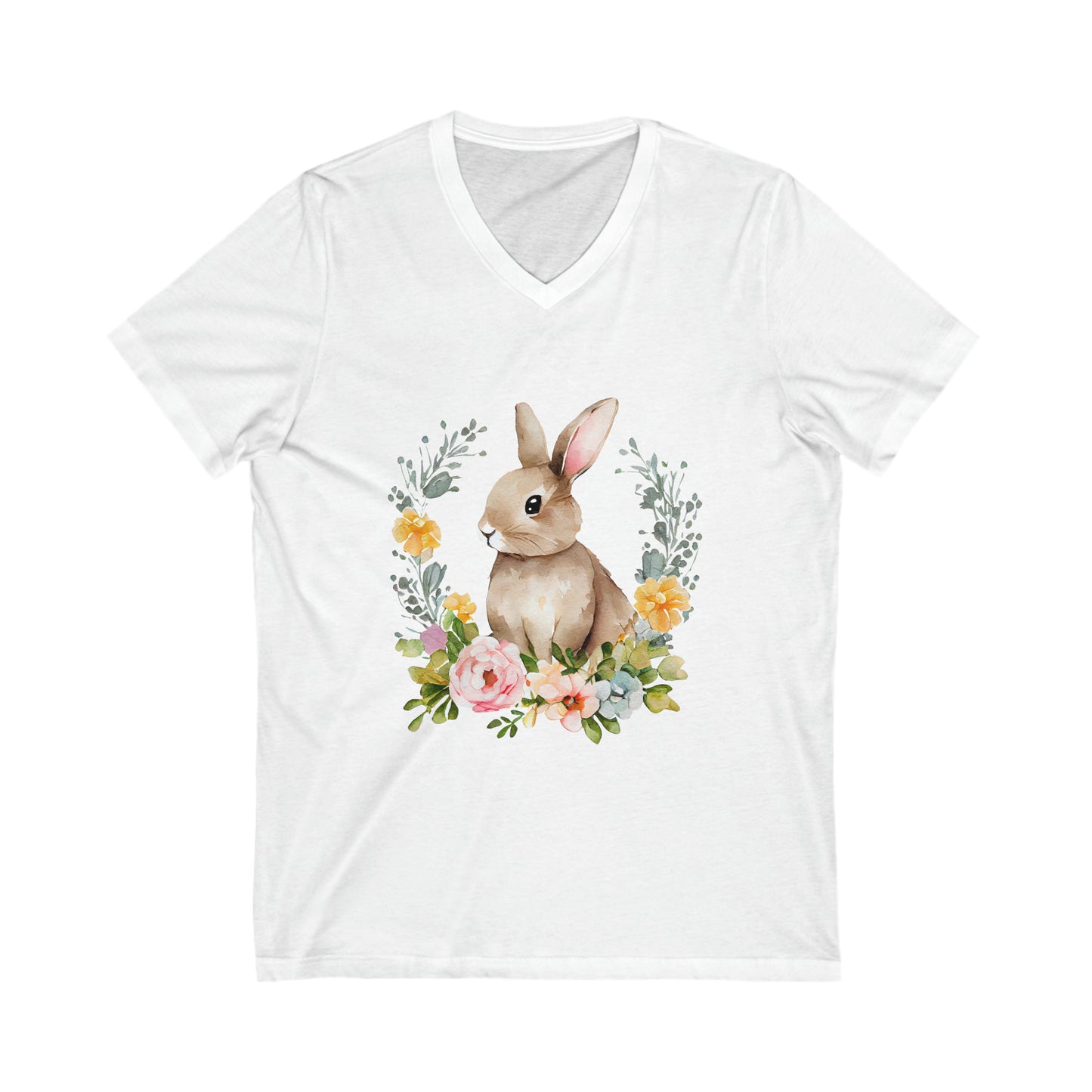 Easter Flower Bunny V-Neck Shirt