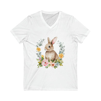 Easter Flower Bunny V-Neck Shirt