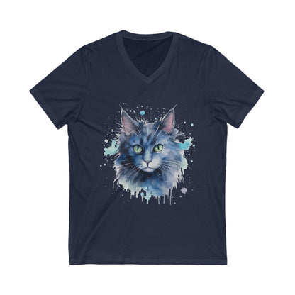 Cat Watercoloring V-Neck Shirt