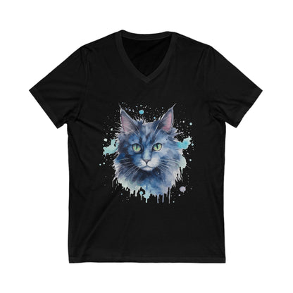 Cat Watercoloring V-Neck Shirt