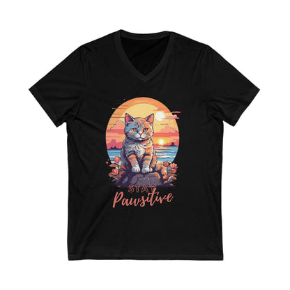 Cat Pawsitive Quote V-Neck Shirt