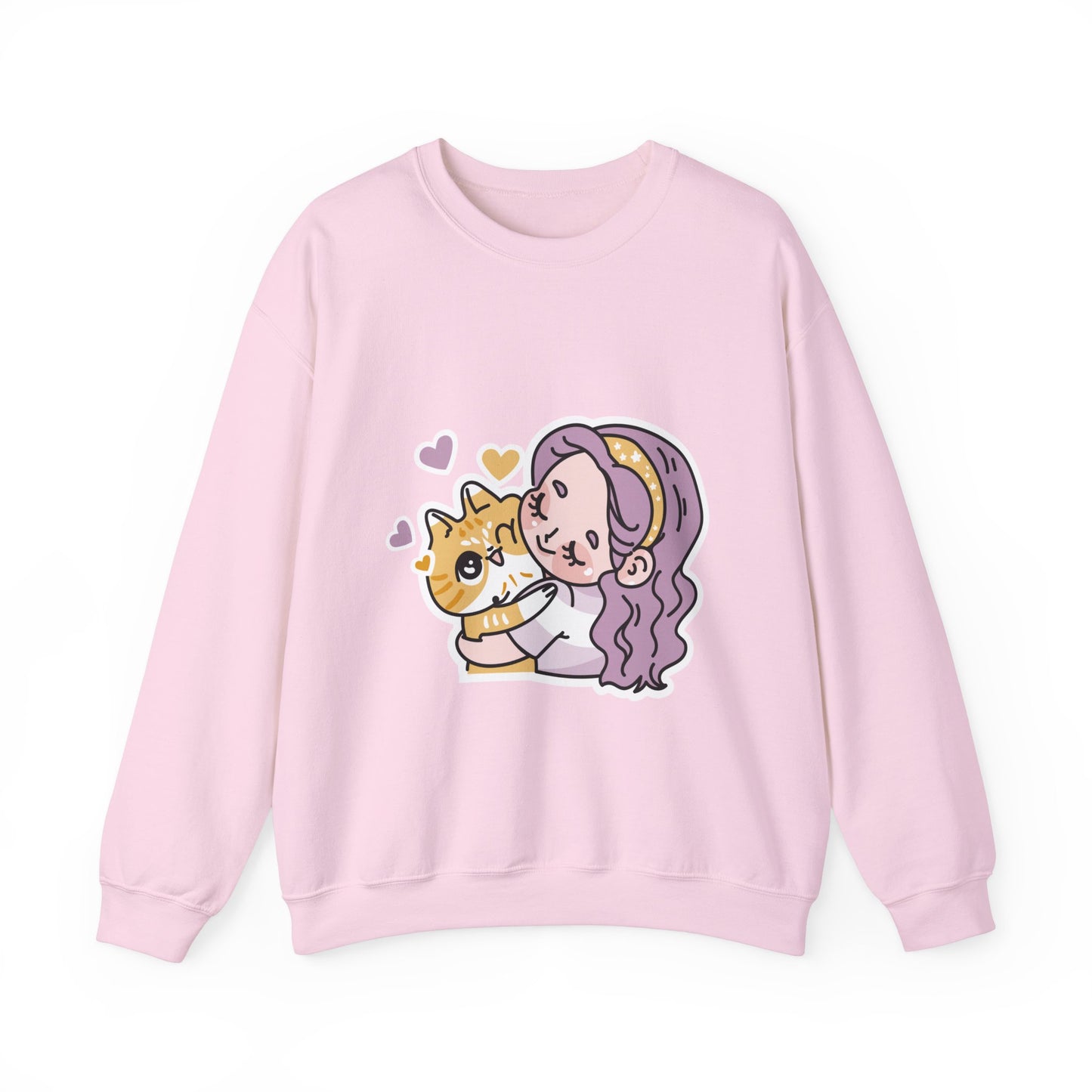 Girl Hugging A Cat Sticker Sweatshirt