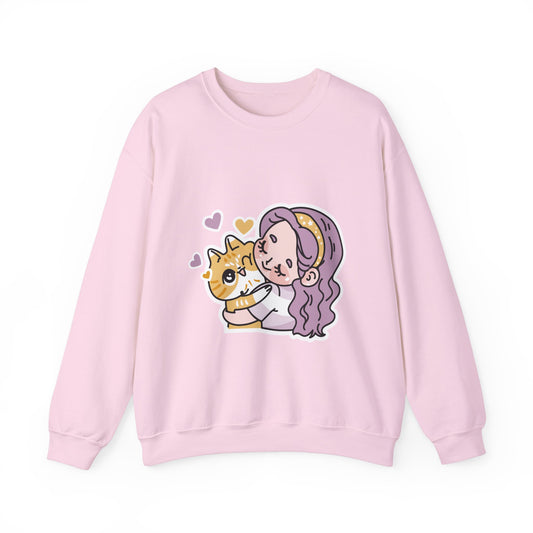 Girl Hugging A Cat Sticker Sweatshirt