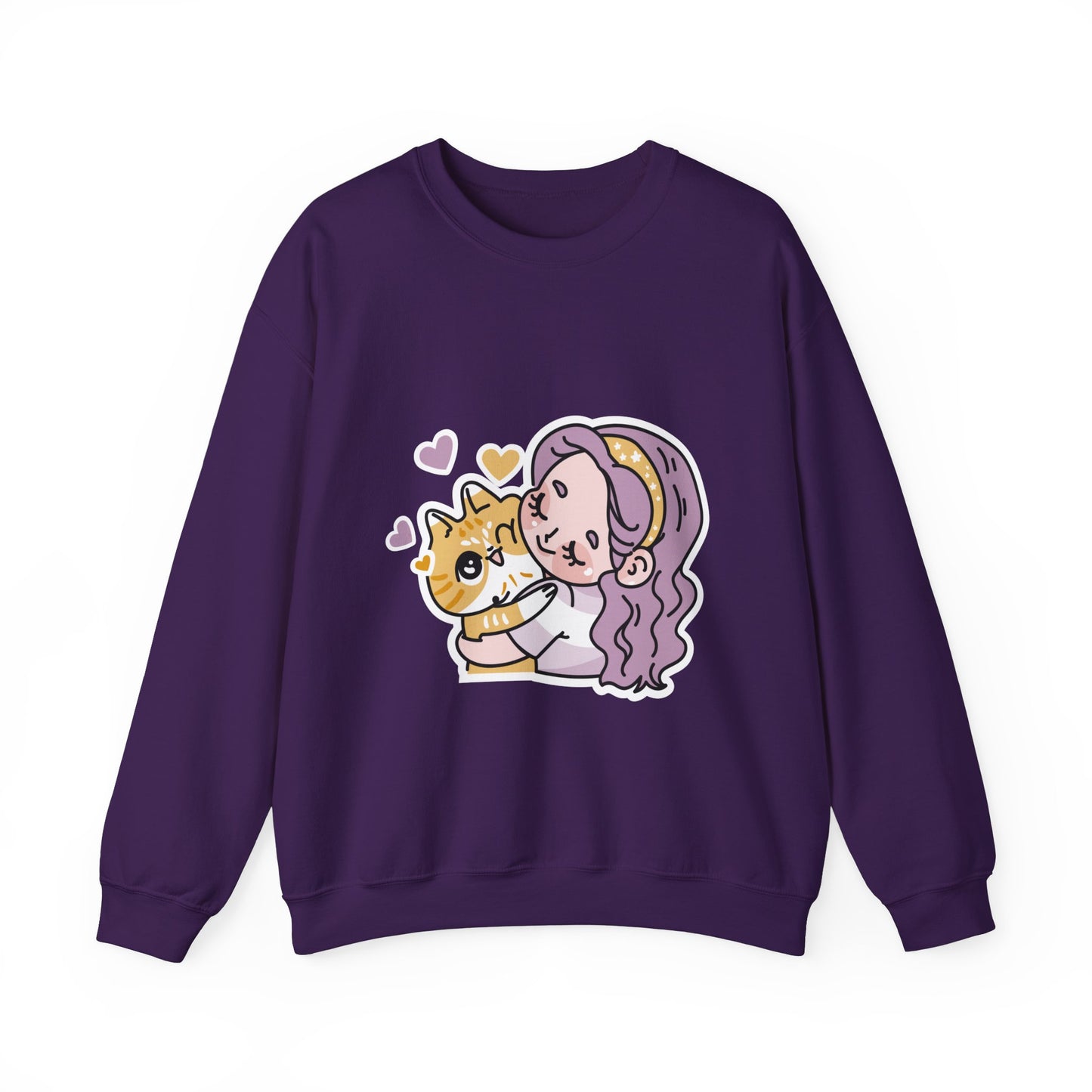 Girl Hugging A Cat Sticker Sweatshirt